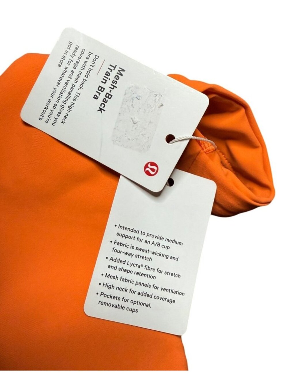 Lululemon Mesh-Back Train Bra Size 2 Medium Support, A/B Cup W2D30S Orange Frapp - Picture 5 of 13